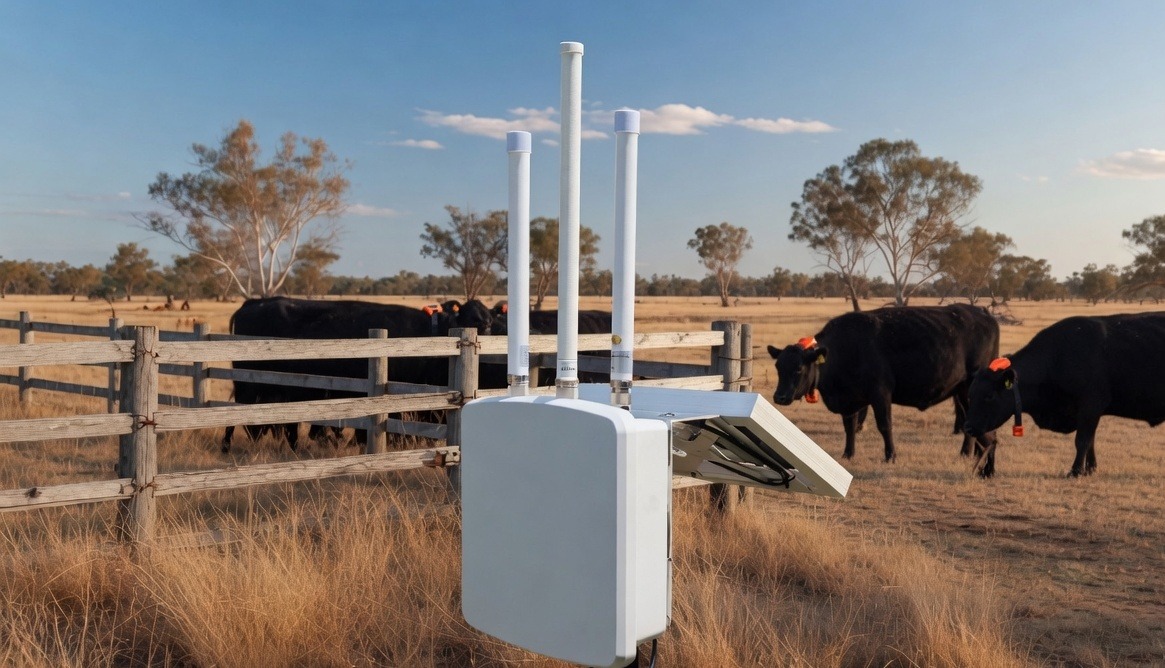 LTE-BLE research gateway on a paddock with cattle wearing Tauro collars